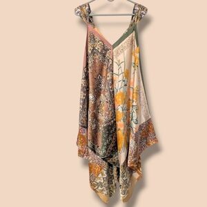 Anthropologie Floral Multi Print Sleeveless V-Neck Scarf Handkerchief Dress Boho